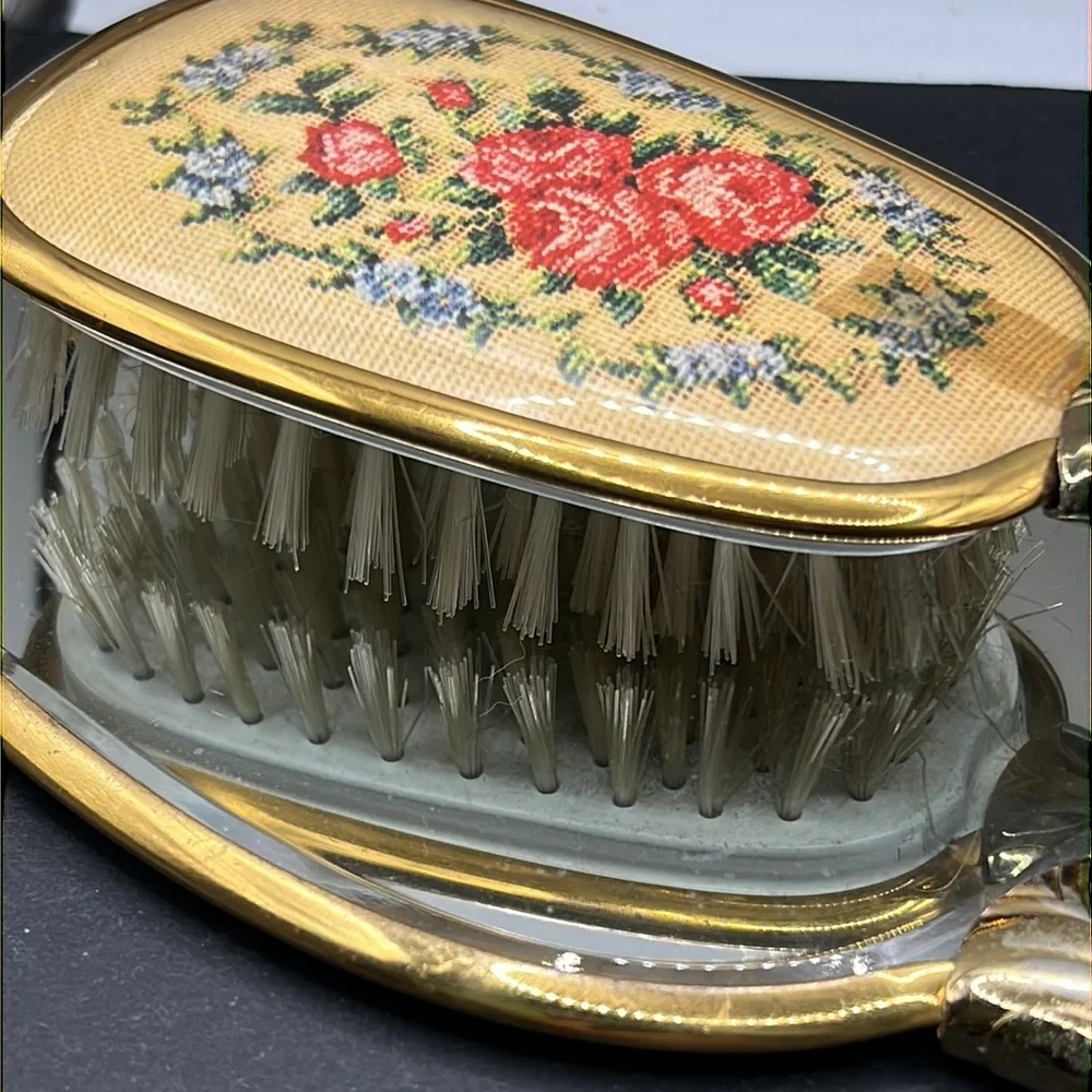Vintage flower vanity mirror and brush